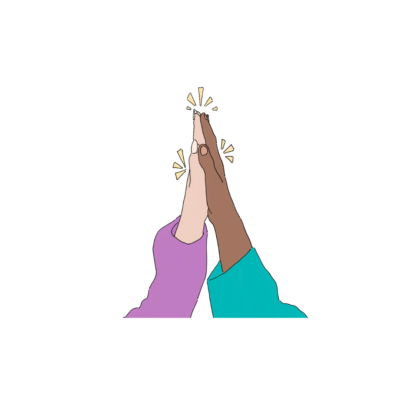 Illustration of two hands of different skin colours doing a high-five.