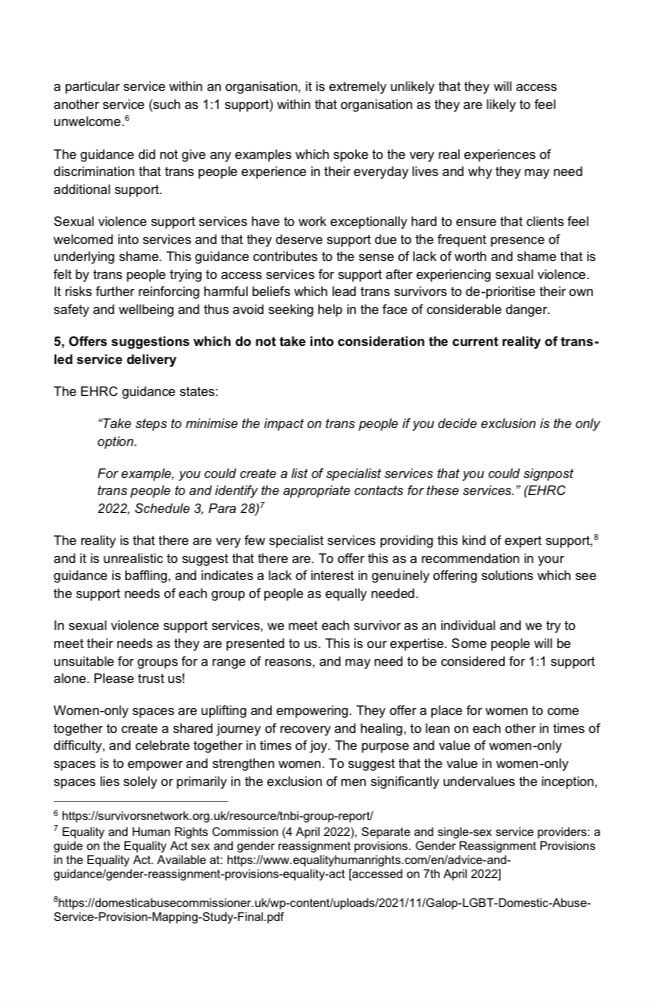 Page 4 of Survivors' Network's letter to the Equalities and Human Rights Commission on their recent guidance for separate and single sex service providers.